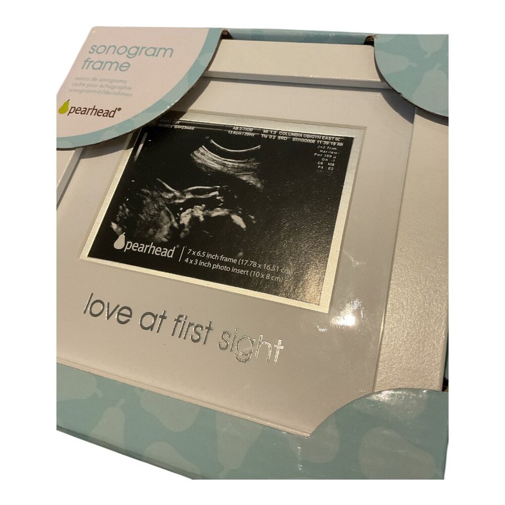 COPY - SONOGRAM FRAME Pearhead White "Love at First Sight" 4" X 3" NEW IN BOX
